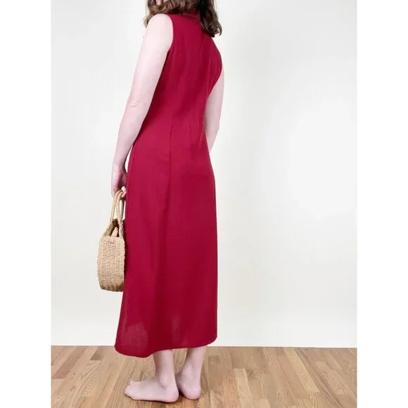 Vintage Linen Embroidered Midi Maxi Dress Cottagecore Floral Summer Sun 90s Y2K - Picture 3 of 7